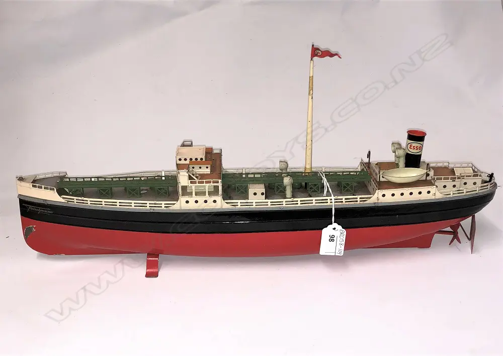 RARE FLEISCHMANN TIN PLATE ESSO TANKER CLOCK WORK  - L. 500MM Image 1++